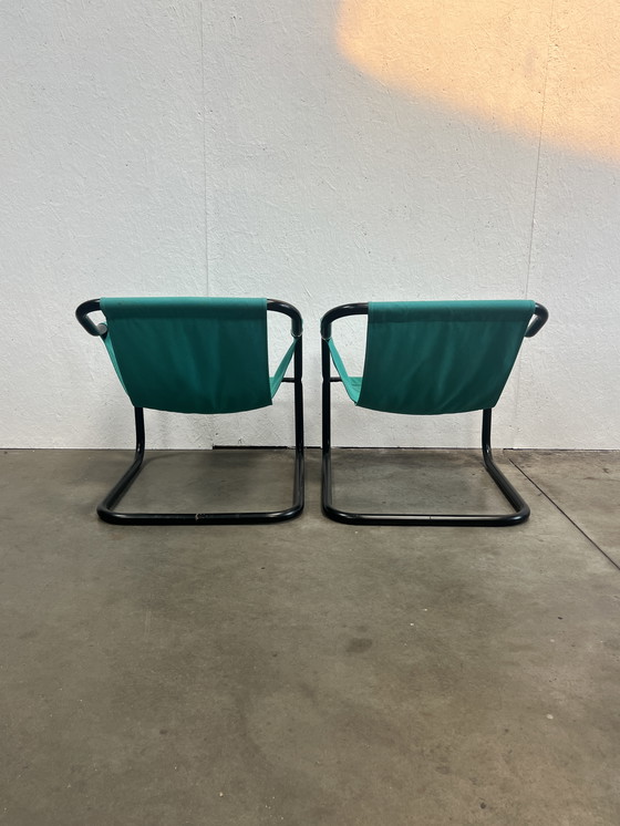 Image 1 of Zwei dänische Vintage-Sessel, Xcol, schwarzer Stahl mit grünem Stoff, 1980er Jahre