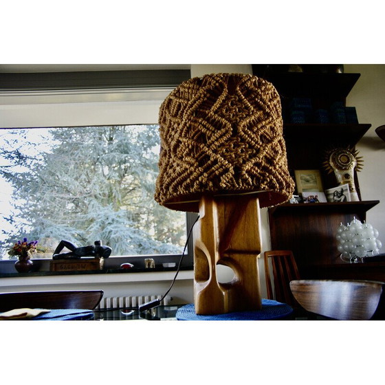 Image 1 of Vintage elm and rope lamp, 1960