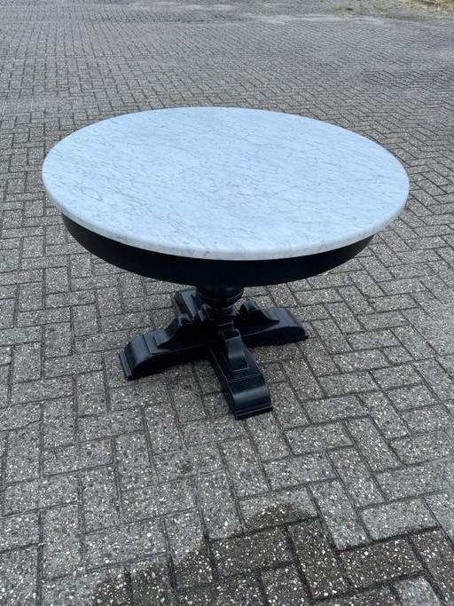 Ronde massief marmeren eettafel Ø110 cm – zwart onderstel – Marble, Wood