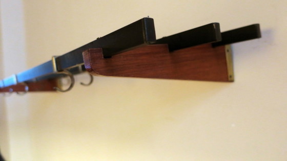 Garderobenständer aus Messing und Teakholz mit 7 verschiebbaren Haken, 1960er Jahre – Kleiderständer, Wood (photo 7 of 9)