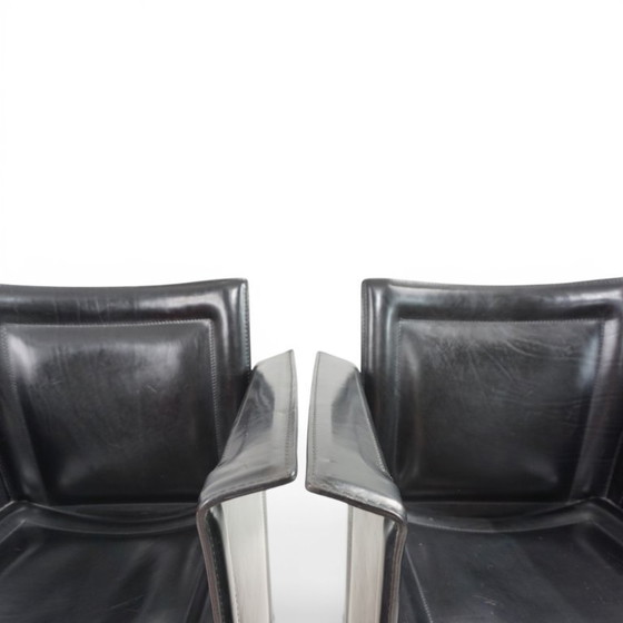 Image 1 of Ensemble de 2 fauteuils Arrben Solaria en cuir noir, par Tito Agnoli, 1970