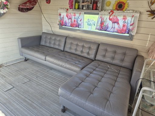 Ikea Landskrona 4-Seater Sofa With Chaise Longue And Grain Leather