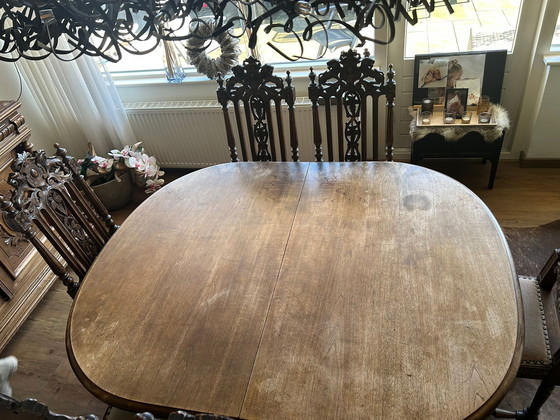 Image 1 of Historische eethoek uit 1885/1900 massief hout gesneden 