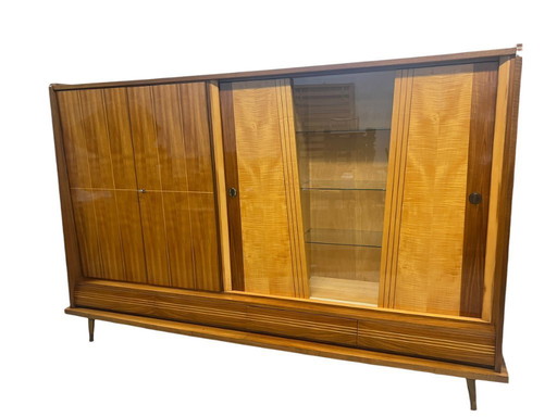 Exclusieve Duitse vintage barkast/woonkamerkast uit de jaren 50, hout in Riva-bootstijl.