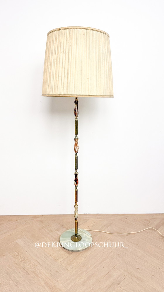 Vintage Messing Onyx Marmer Vloerlamp Excl. Lampenkap – Vloerlampen, Marble, Metal (photo 2 of 8)