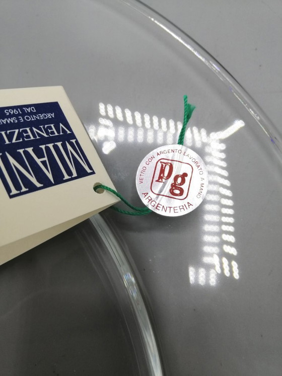 Image 1 of Clear glass tray with 925 silver leaves