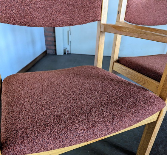 Image 1 of 4 Danish vintage chairs, oak & boucle fabric