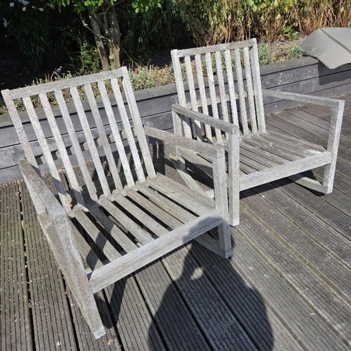 2 Teak Tuin Schommelstoelen