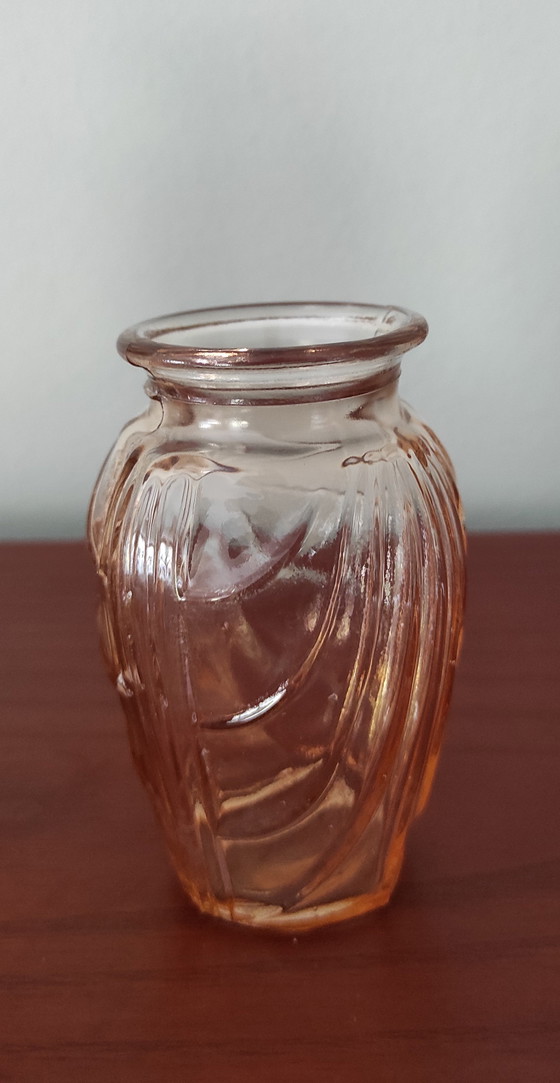 Image 1 of Set of 2 Vintage Art Deco Vases – Rosaline Pressed Glass – France, 1930s