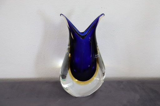 Blue and Yellow Murano Glass Vase by Formia, 1970s