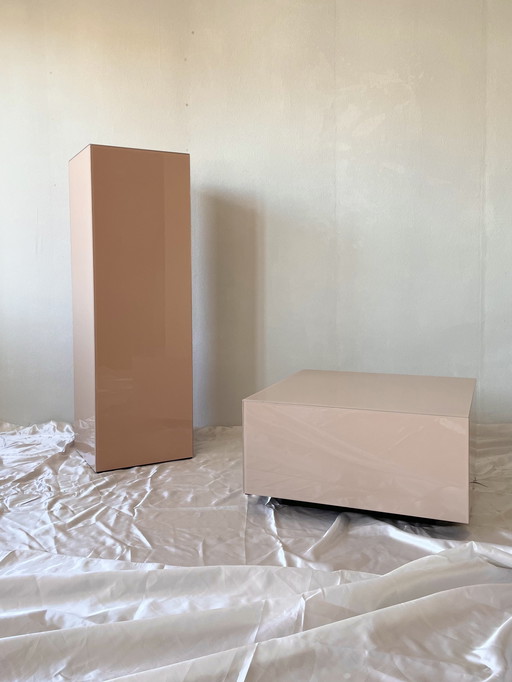 HK Living glass coffee table + pillar set