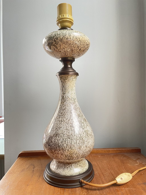Vintage mid-century tall copper table lamp with faux marble effect