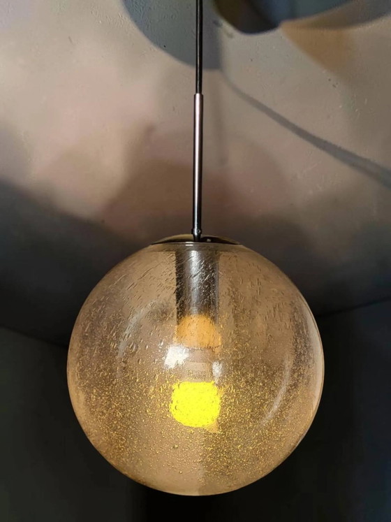 Blown glass bubble suspension globe, chrome mount – Pendant lamps, Crystal, Metal, Space Age (photo 7 of 9)