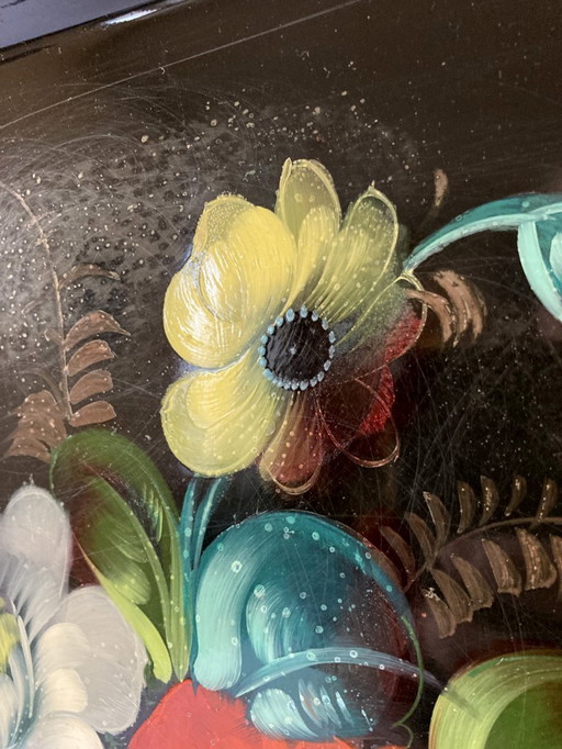 Jostovo-Metalltablett, bemalt, florale Motive, Hergestellt in der UdSSR