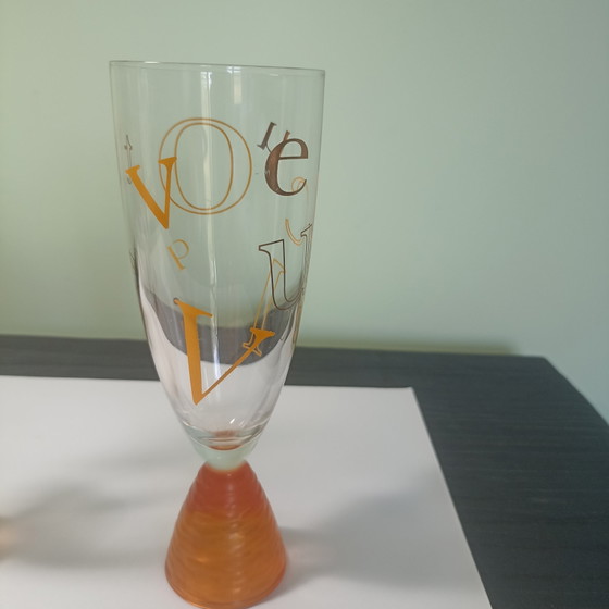 Vintage Veuve Clicquot 'Alphabet' Champagneflûtes – Set van 3 – Collector's Item – Glazen & Karaffen, Crystal (photo 6 of 10)