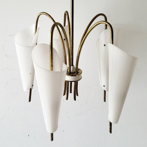 VINTAGE PENDANT CHANDELIER 1950 STILNOVO PERSPEX PLEXIGLAS BRASS 50S 1950S ITALY