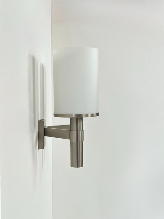 Image 1 of Aplique doble Perzel, modelo 1141, metal y cristal opalino, Francia, 1960