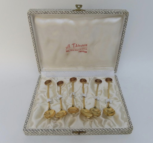 Set van zes gouden koffielepels. Vintage 1970