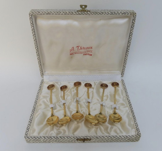 Image 1 of Set Of Six Golden Coffee Spoons. Vintage 1970