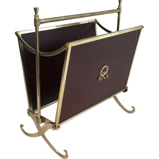 Vintage brass and neoclassical mahogany magazine rack for the Jansen house, 1940