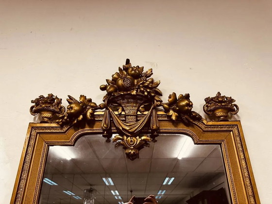 Antique English golden barock mirror mirror with large ornament, Wood, Barok (photo 6 of 15)