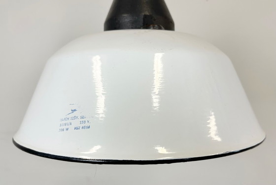 Image 1 of White Enamel and Cast Iron Industrial Pendant Light , 1960s