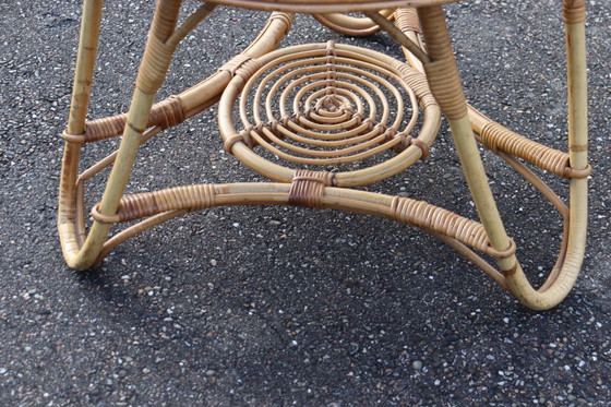 Image 1 of Tavolino rotondo in rattan, periodo vintage anni '60/'70
