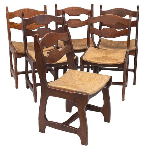 Set of 6 chairs by Guillerme and Chambron – eetkamerstoelen, Wood