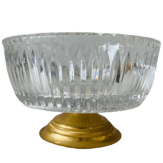 Image 1 of Bomboniera d'epoca in cristallo su base in ottone dorato 1950