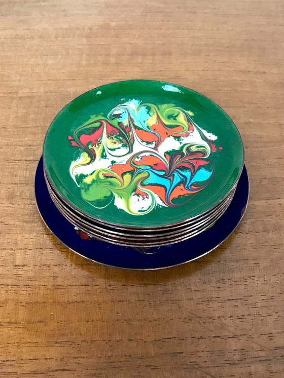 Image 1 of Enameled vintage small pin bowls coasters 70s