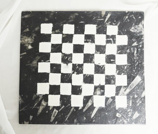 Handpainted Fossil Marble Chess Board, Vintage 1970s Cheese Charcuterie Tray, Black White Checkered (photo 2 of 22)