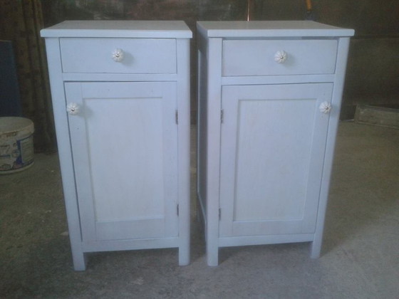 Vintage German Blue Painted Nightstands, 1950s, Set of 2 – Marble (photo 5 of 6)