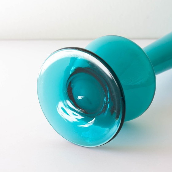 Vintage 1960s Portuguese Blue Glass Vase with Foot (photo 4 of 8)