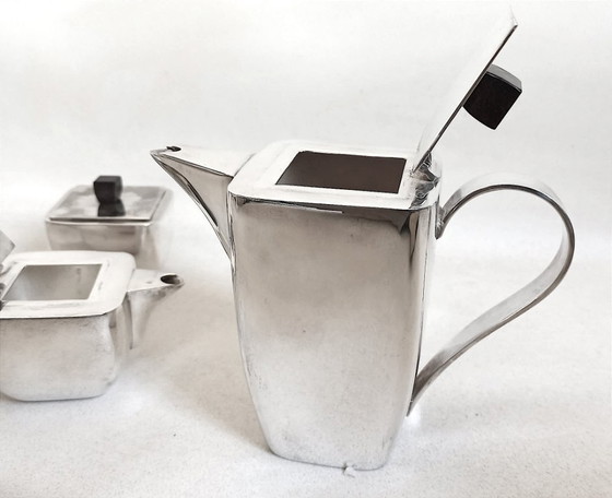 Image 1 of Servizio da tè Art Déco in tre pezzi, in argento e palissandro.