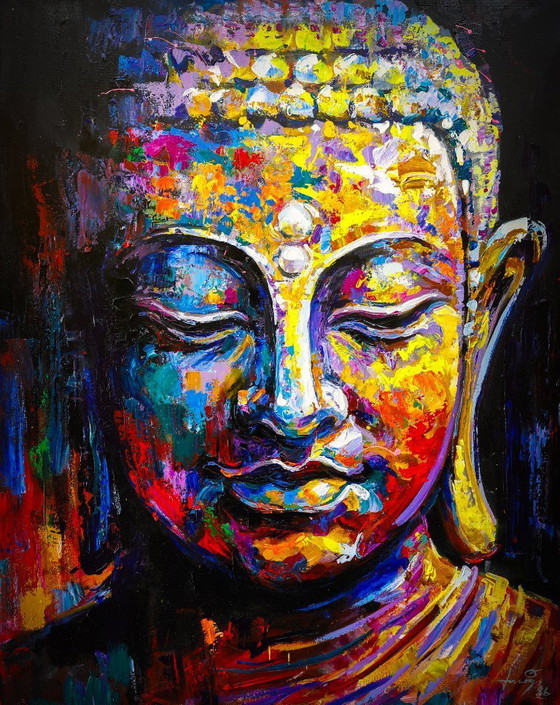 Image 1 of Unique hand-painted Buddha painting “Eternal Calm” – Seksak Jaichumchen – 80×100 cm