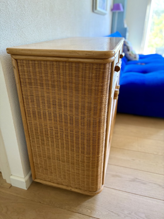 Vintage Rattan Sideboard / Bamboo Cabinet – Boho 1970s (94 cm) (photo 13 of 15)