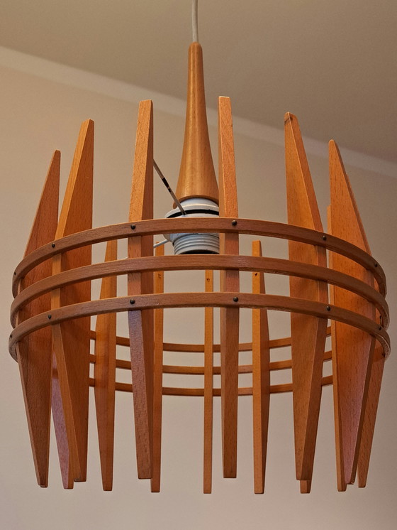 Image 1 of 🟡🟤 Mid-Century Teak Ceiling Lamp – Scandinavian Design – Excellent Condition