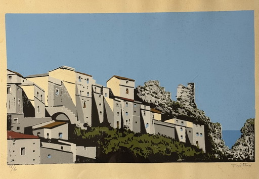 Quadro Litografia Enotrio 50x70cm Paesaggio Calabrese, in Cornice – lithos zeefdrukken, Paper, Glass (photo 2 of 6)