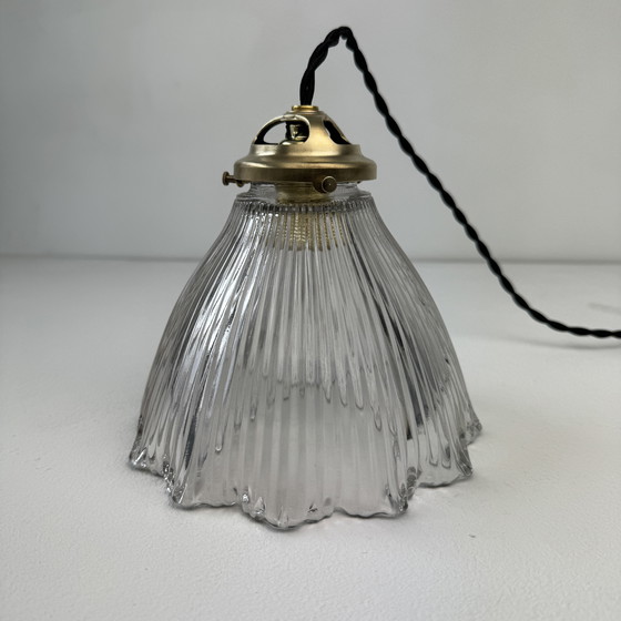 Image 1 of Paar vintage prismatische glazen hanglampen