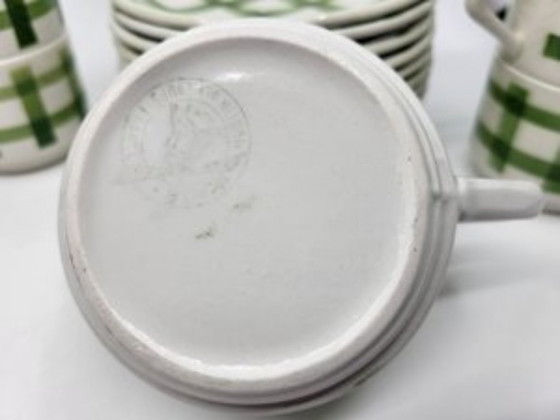 Image 1 of Moulin des Loups Orchies green tablecloth coffee set 1960 Vintage France