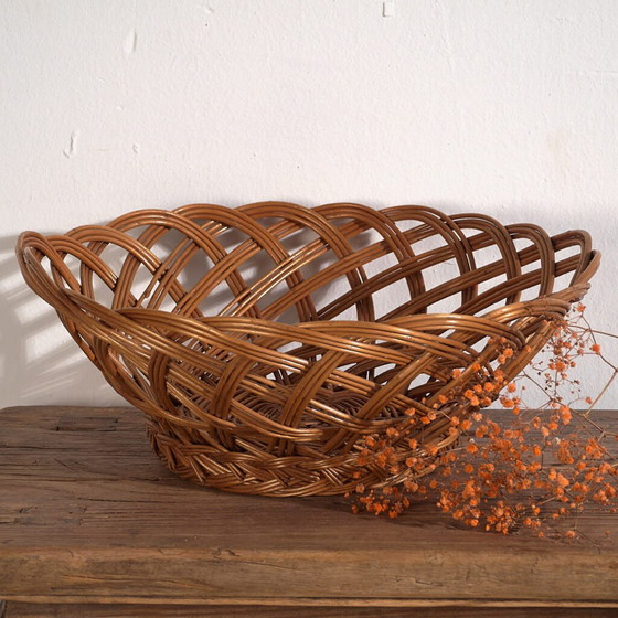 Antieke ronde mand (ca. 1920) #1 – Decoratieve objecten, Wicker, Rattan, Rustic (photo 4 of 9)
