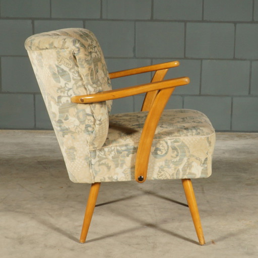 Vintage Cocktail Armchair - Velvet - Wooden Armrests - 1960s