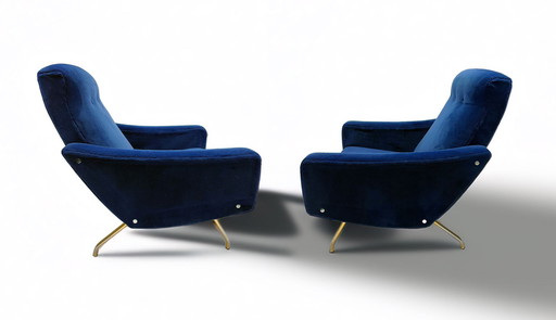Coppia di poltrone Galion Lounge Chairs blu reale di Steiner (anni '50)