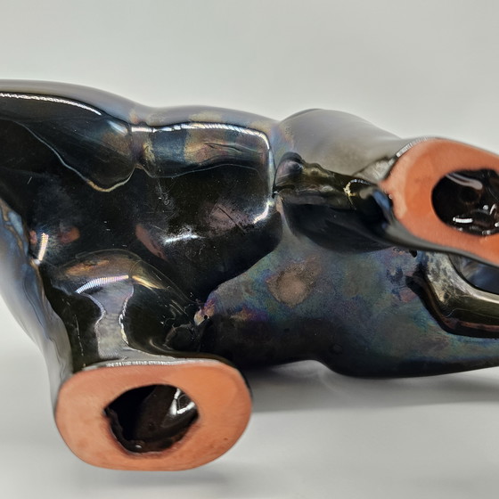 Image 1 of Scultura di un orso che cammina, Blue Mountain Pottery, ceramica smaltata verde e nera, anni '70, Canada, orso polare BMP