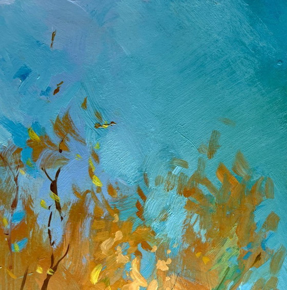 Image 1 of Original Oil Painting Autumn Coastal Landscape The whisper of autumn leaves over the river