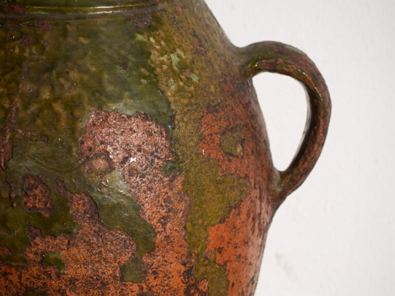 Antieke geglazuurde aardewerken pot met twee handvatten – Centraal-Europa, circa 1920 – Decoratieve objecten (photo 37 of 40)