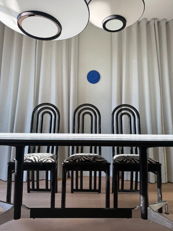 Image 1 of Set of 3 Postmodern Dining Chairs – Memphis Style – Zebra Print