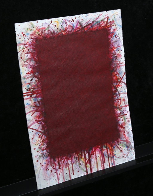 Red Rectangle - Bernd Berner, Signierte Gouache Kunst aus 1985