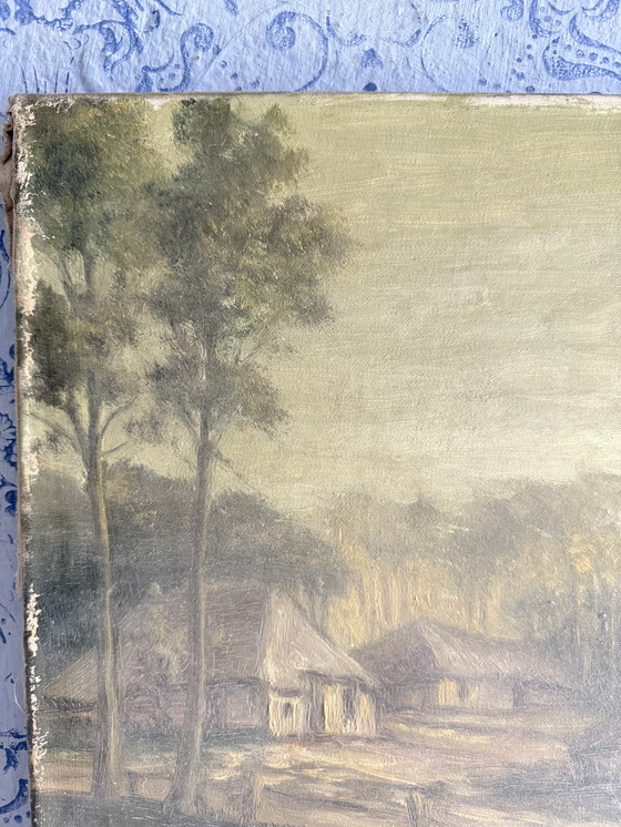 Image 1 of Painting on canvas of an old farm landscape in Northern Europe 