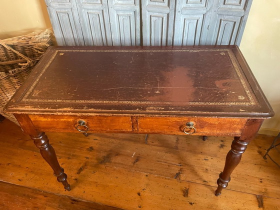 Image 1 of 19th Century Desk Worktable Leather And Inlaid With Gold Leaf